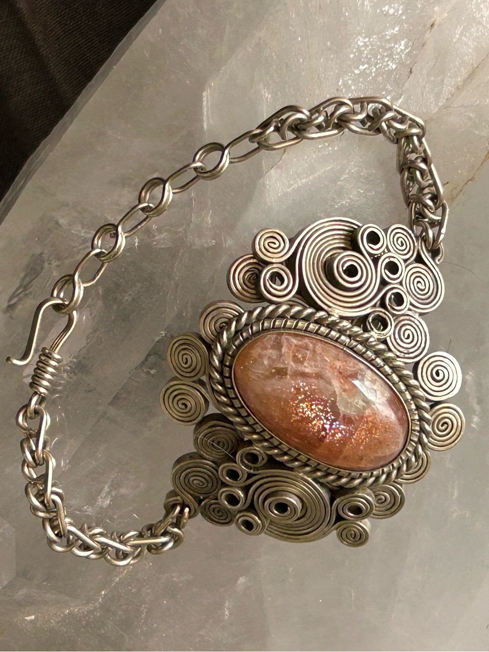 Sunstone Handcrafted Wire Wrapped Silver-Toned Swirl Boho Bracelet